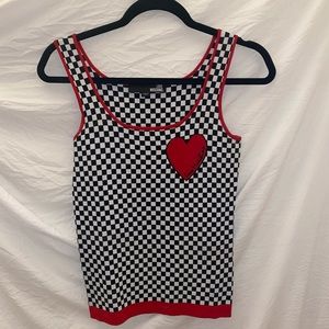 Love Moschino Knit Checker Tank with Red Heart Patch - New Without Tags - Size 2